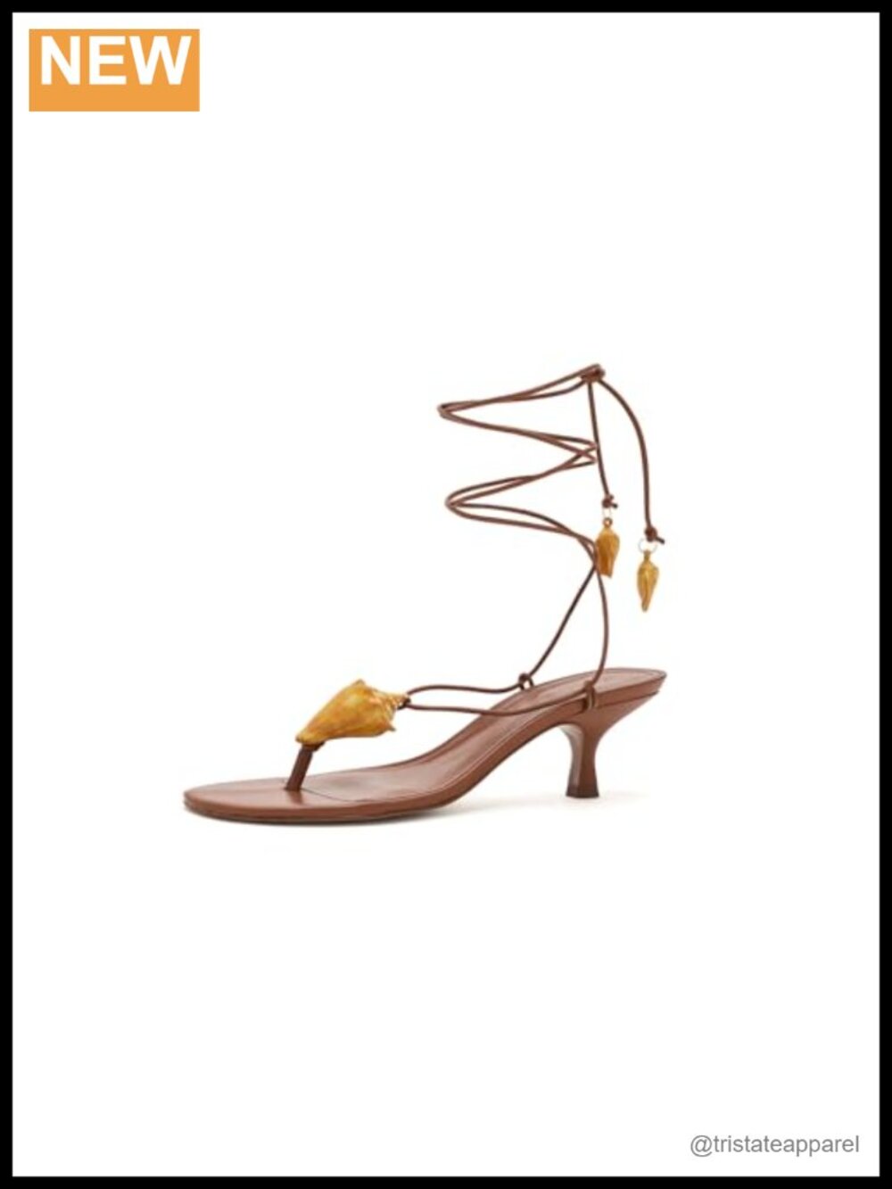 FARM Rio Shell Macrame Kitten Heels Leather Sandals